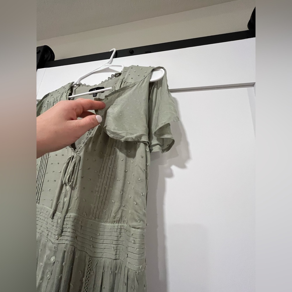 Sage green Swiss Dot button front maxi dress